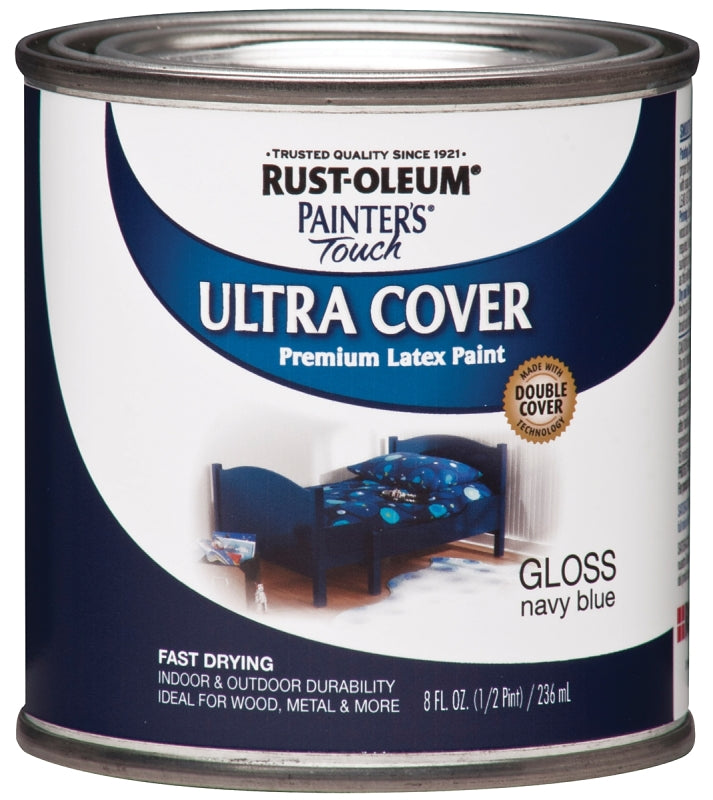 Painter's Touch Ultra Cover 1922730 Enamel Paint, Water Base, Gloss Sheen, Navy Blue, 0.5 pt, Can