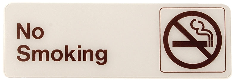 Hy-Ko D-6 Graphic Sign, Rectangular, NO SMOKING, Dark Brown Legend, White Background, Plastic