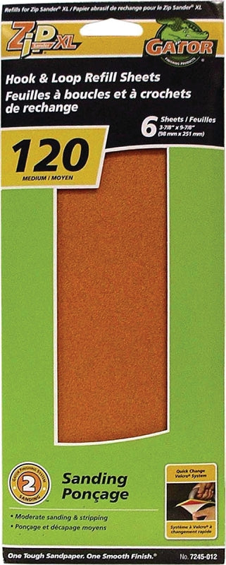 Gator 7245-012 Refill Sanding Sheet, 11-1/4 in L, 3-1/2 in W, 120 Grit, Medium, Aluminum Oxide Abrasive