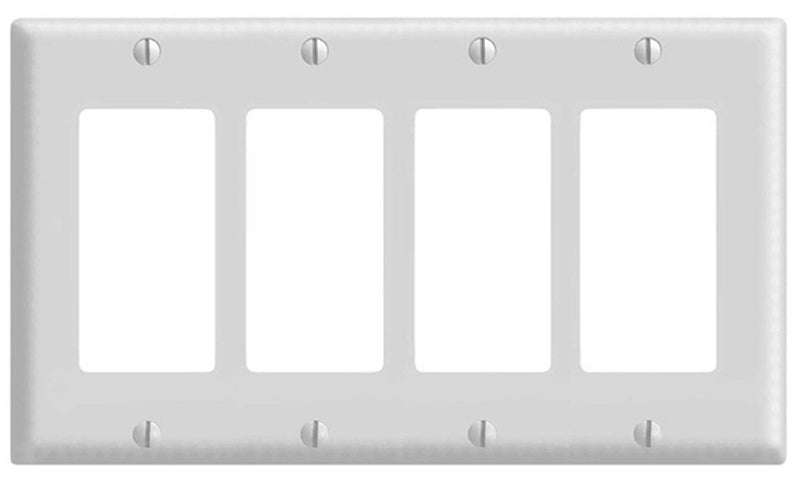 Decora 80412-W Wallplate, 4-1/2 in L, 8.18 in W, 4 -Gang, Thermoset Plastic, White, Smooth