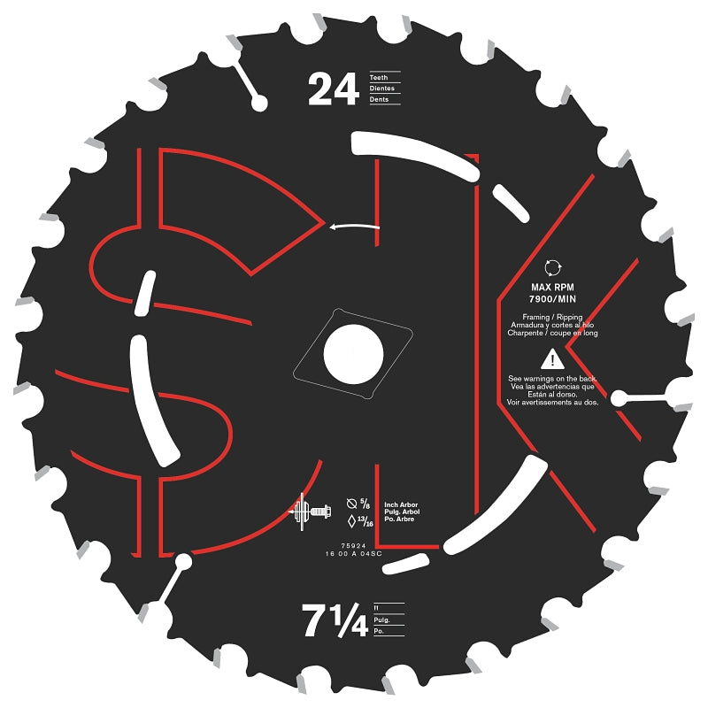 SKILSAW 75924 Framing Saw Blade, 7-1/4 in Dia, 24-Teeth, Carbide Cutting Edge
