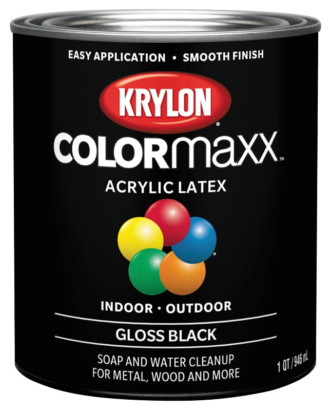 Krylon COLORmaxx K05617007 Interior/Exterior Paint, Gloss, Black, 32 oz