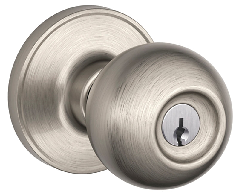 Schlage Corona Series J54 CNA 619 Entry Knob Set, Knob Handle, Satin Nickel, Metal, C Keyway, Residential, Grade 3 Grade