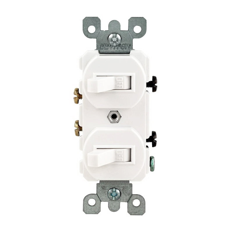 Decora R62-05224-2WS Duplex Combination Double Switch, 15 A, 120/277 V, Lead Wire Terminal, White