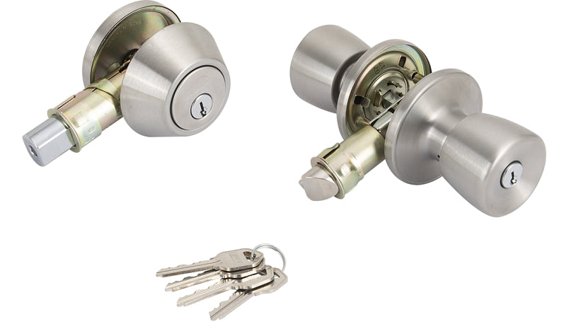 ProSource T-5764-D101SS Deadbolt and Entry Lockset, Turnbutton Lock, Knob Handle, Tulip Design, Stainless Steel, 3 Grade