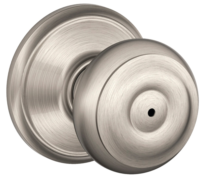 Schlage F Series F40VGEO619 Privacy Lockset, Round Design, Knob Handle, Satin Nickel, Metal, Yes