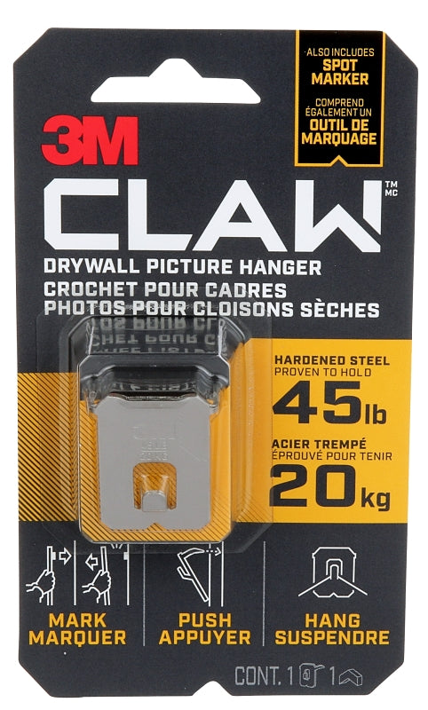 3M 3PH45M-1EF Picture Hanger, 45 lb, Steel, Drywall Mounting