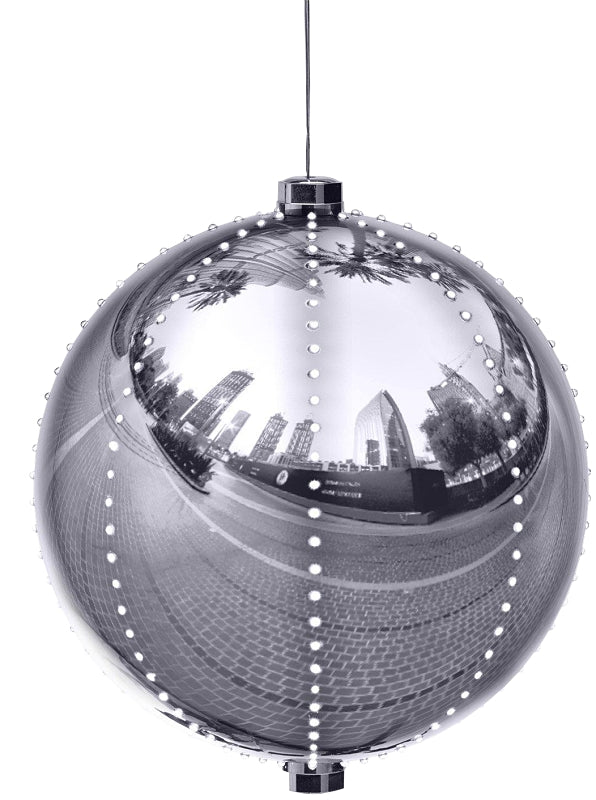 Santas Forest 60822 Ornament, 3 in H, Round Bulb, Plastic, Sliver, Internal Light/Music: Internal Light