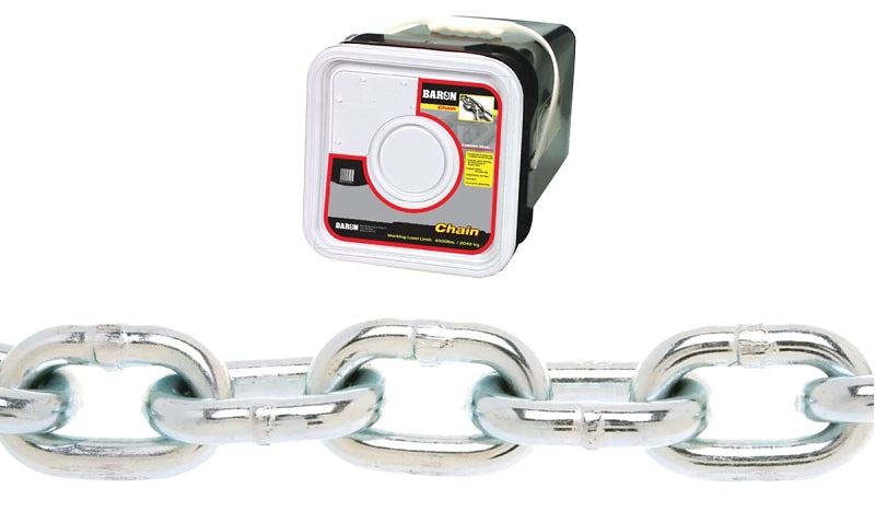 BARON PC3038SP Proof Coil Chain, 3/8 in, 45 ft L, 30 Grade, Steel, Zinc