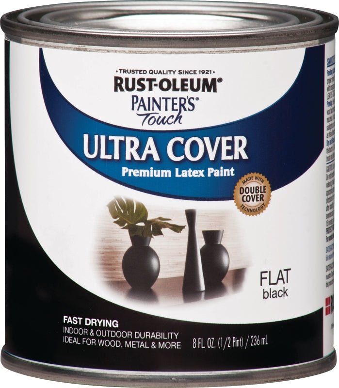 Painter's Touch Ultra Cover 1976730 Enamel Paint, Water Base, Flat Sheen, Black, 0.5 pt, Can, 120 sq-ft Coverage Area