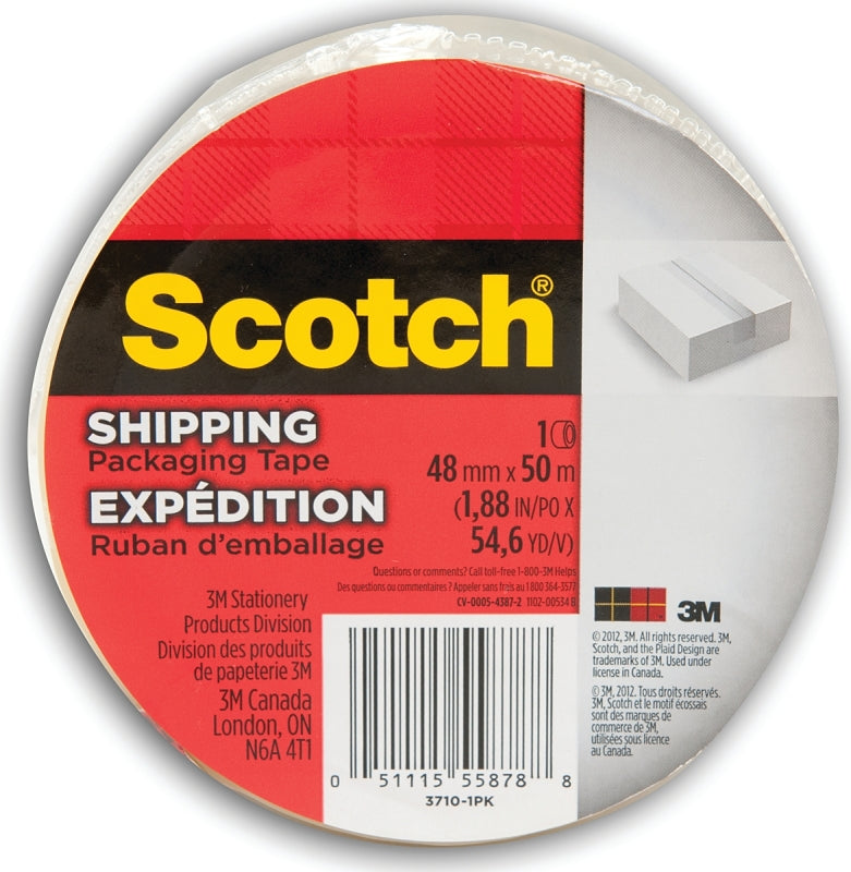 Scotch 3710-DC/3710-1PK Sealing Tape, 60 yd L, 2 in W, Polypropylene Backing, Clear