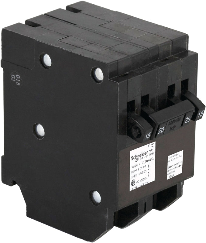 Square D Homeline CHOMT1515220 Circuit Breaker, Mini, Quad, 15, 20 A, 3 -Pole, 120/240 VAC, Common Trip, Black