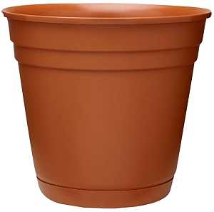 Southern Patio RN1207TC Riverland Planter with Saucer, 12 in Dia, Round, Poly Resin, Terra Cotta, Matte