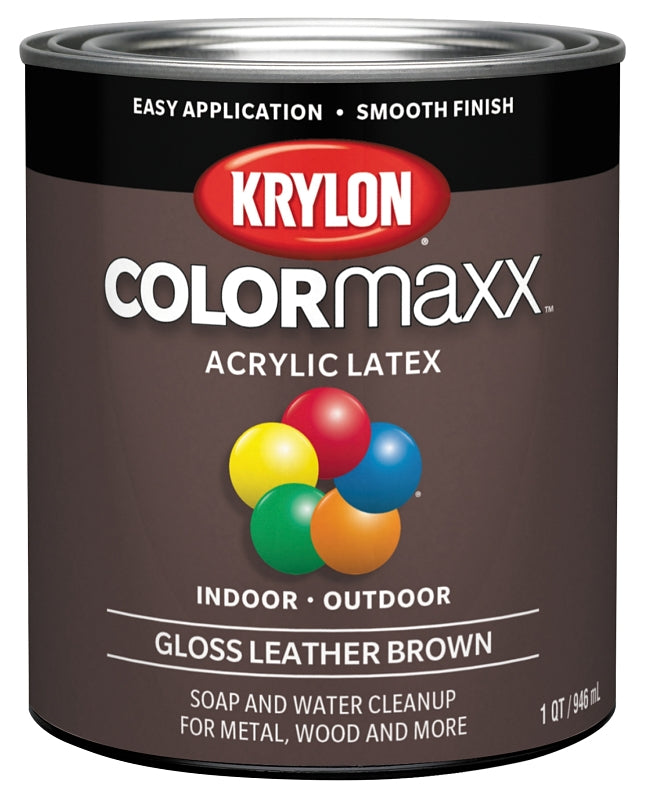 Krylon COLORmaxx K05622007 Interior/Exterior Paint, Gloss, Leather Brown, 32 oz