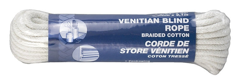 Ben-Mor 60611 Rope, 9/64 in Dia, 30 ft L, Cotton, White
