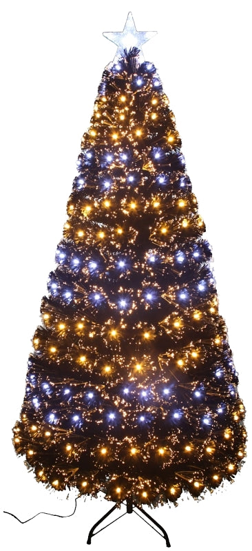 Santas Forest 54860 Fiber Optic Tree, 6 ft H, Plug In, Fiber Optic/G15 Bulbs, White Light