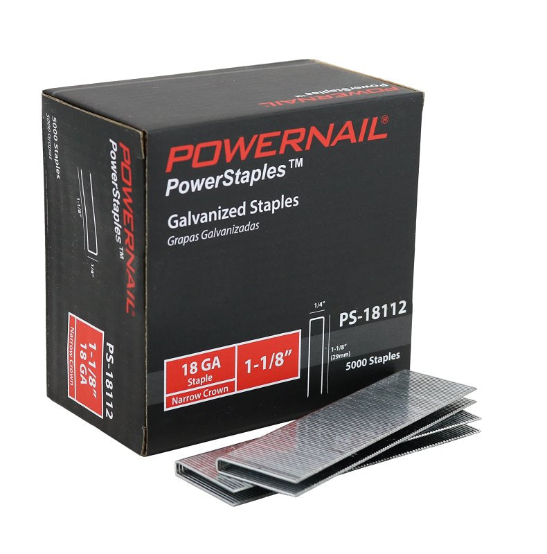Powernail PowerStaples PS18112 Fine Wire Staple, 1/4 in W Crown, 1-1/8 in L Leg, 18 ga, Carbon Steel