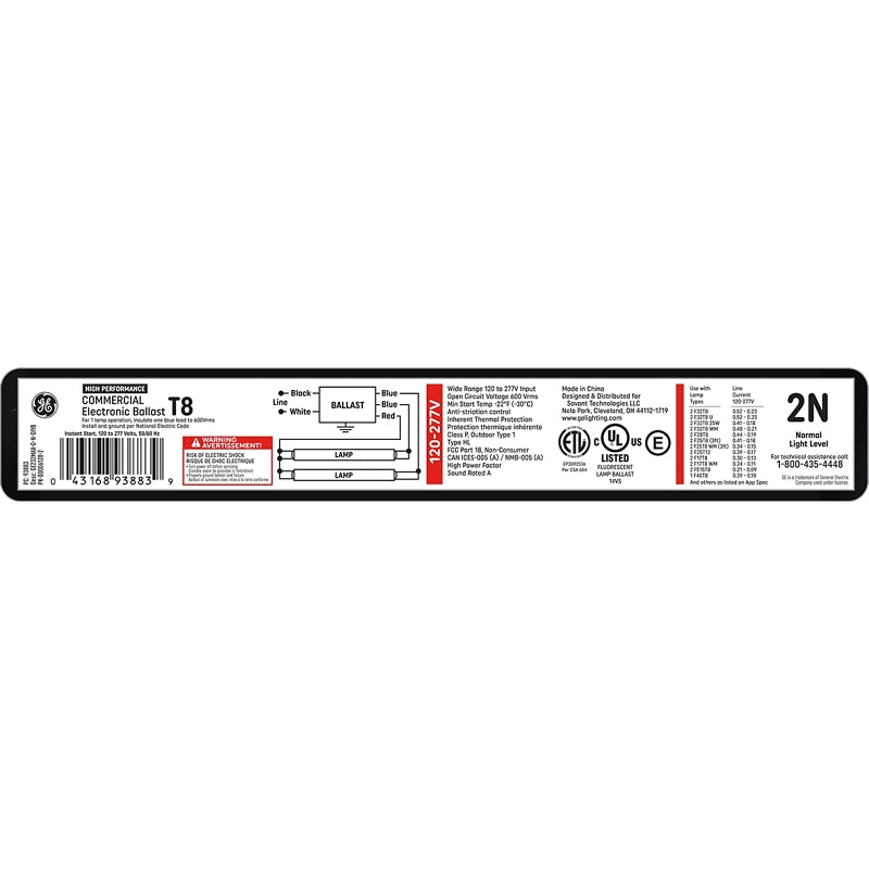 GE Industrial Solutions ProLine Series 93883 Electronic Ballast, 120, 277 V, 1 W, 1-Lamp