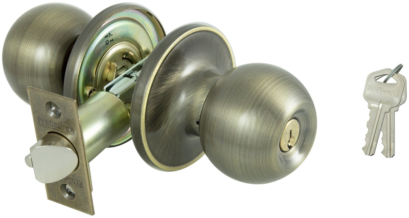 ProSource Entry Knob Lockset, T3 Tubular, Ant Brass