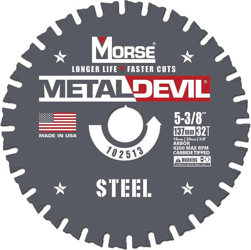 MORSE Metal Devil 102513 Circular Saw Blade, 5-3/8 in Dia, 5/8 in Arbor, 32 -Teeth