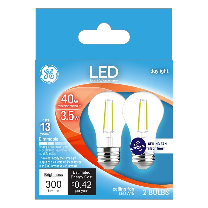 GE 28945 LED Bulb, General Purpose, A15 Lamp, 40 W Equivalent, E26 Lamp Base, Dimmable, Daylight Light
