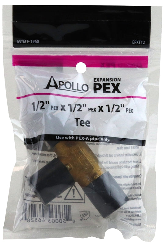 Apollo Valves EPXT12 Pipe Tee, 1/2 in, Barb, Brass, 200 psi Pressure