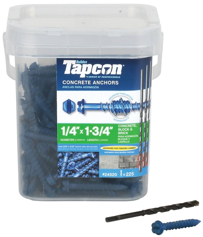 Buildex Tapcon 24520 Screw Anchor, Hex Drive, Steel, Climaseal