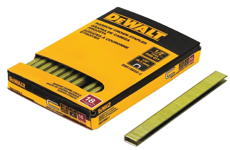 DeWALT DNS18050-2 Crown Staple, 1/4 in W Crown, 1/2 in L Leg, 18 Gauge, Steel