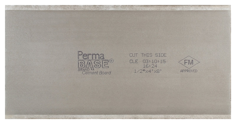 PermaBase 50000079 Board, 8 ft L, 48 in W, 1/2 in Thick, Cement/Fiberglass Mesh, Gray