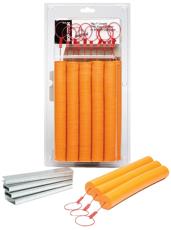 Bostitch CAPPAK-1M Cap Staple, 5/16 in W Crown, 1 in L Leg, 18 Gauge, Steel, Electro-Galvanized