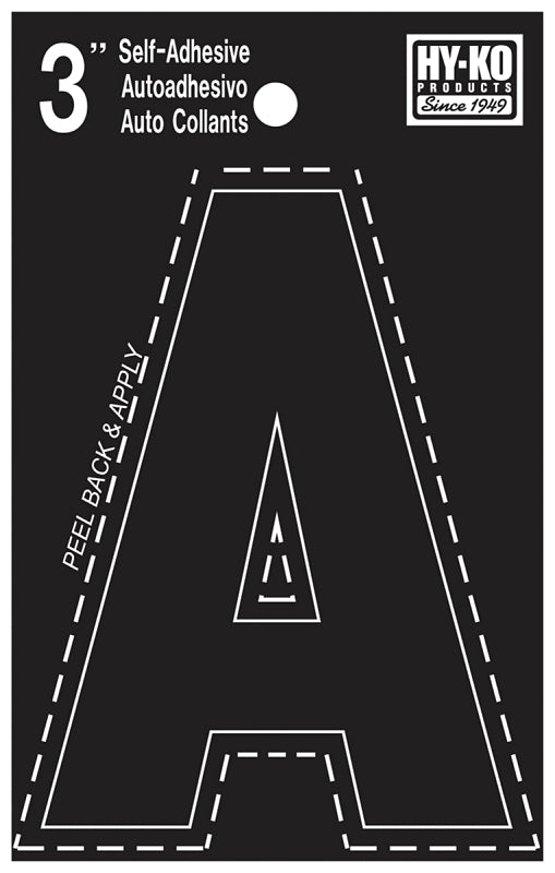 Hy-Ko 30400 Series 30411 Die-Cut Letter, Character: A, 3 in H Character, Black Character, Vinyl