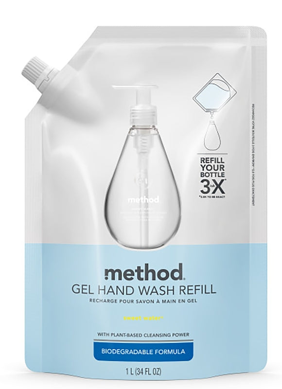 method 328104 Gel Hand Wash Refill, Gel, Clear, Sweet Water, 34 oz Pouch