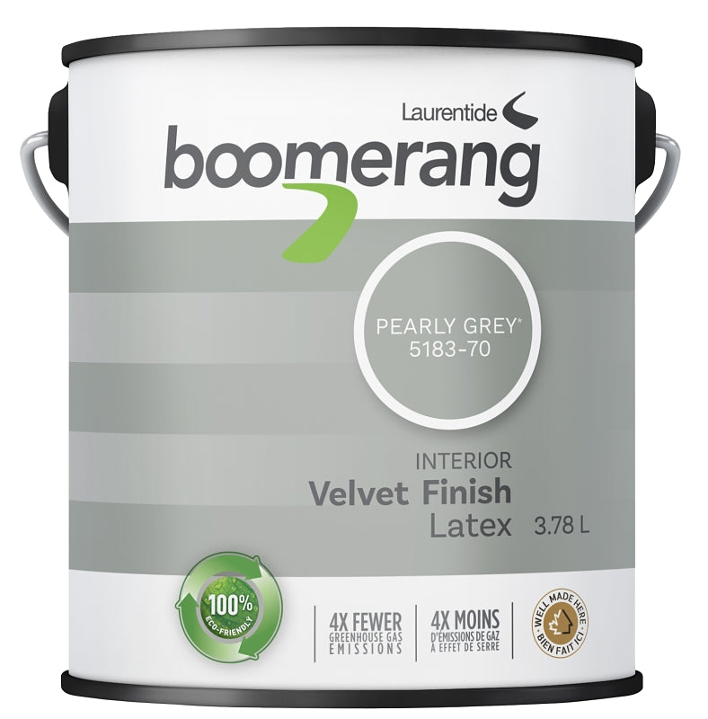 boomerang 5183 Series 5183-70L19 Interior Paint, Velvet Sheen, Pearly Gray, 3.78 L, 40 sq-m Coverage Area