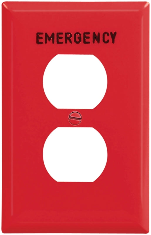 Eaton Wiring Devices PJ8EMRD Receptacle Wallplate, 4-1/2 in L, 2-3/4 in W, 1 -Gang, Polycarbonate, Red, High-Gloss