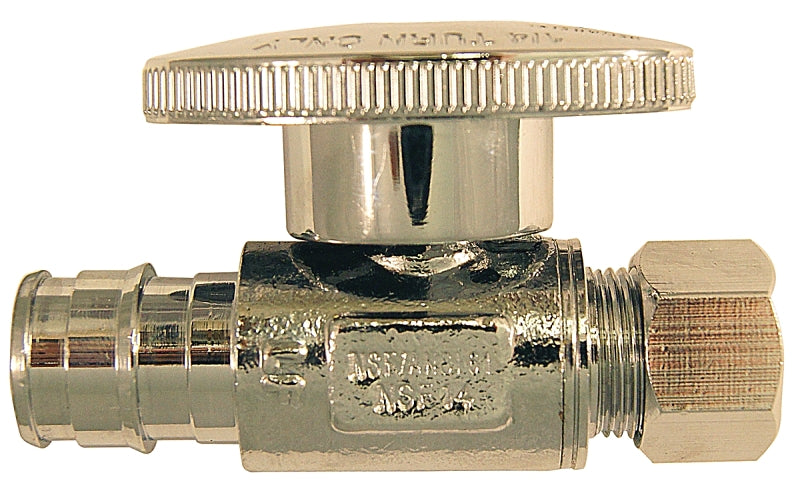 Apollo Valves EPXVS1238C Straight Stop Valve, 1/2 x 3/8 in Connection, PEX x Compression, 200 psi Pressure, Brass Body