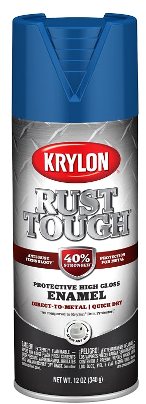 Krylon Rust Tough K09225008 Enamel Spray Paint, Gloss, True Blue, 12 oz, Can