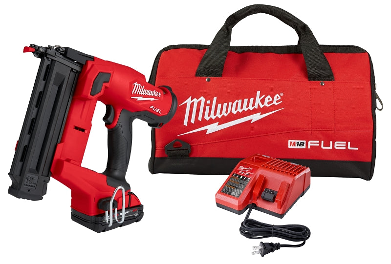 Milwaukee 2746-21CT Brad Nailer Kit, Battery Included, 18 V, 2 Ah, 110 Magazine, Glue Collation, 18 ga Nail