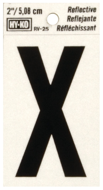 Hy-Ko RV-25/X Reflective Letter, Character: X, 2 in H Character, Black Character, Silver Background, Vinyl