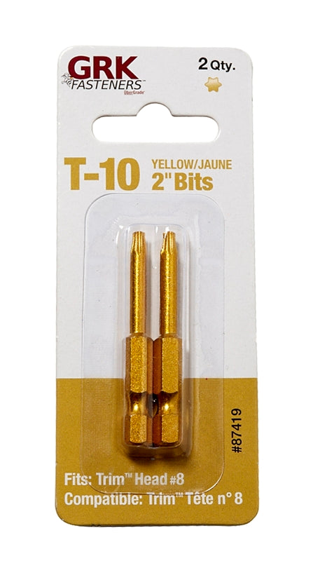 GRK Fasteners 87419 Drive Bit, T10 Drive, Star Drive, 2 in L