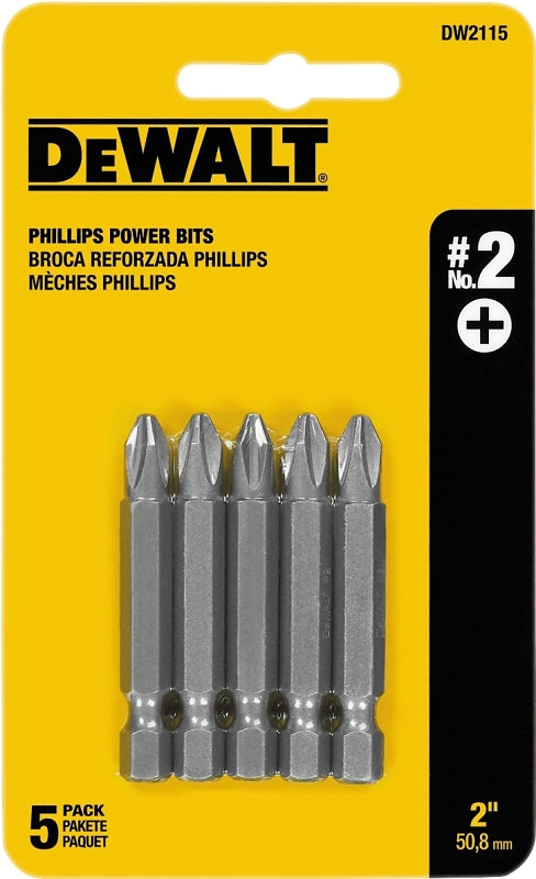 DeWALT DW2115 Power Bit, #2 Drive, Phillips Drive, 1/4 in Shank, Hex Shank, 2 in L, Tool Steel