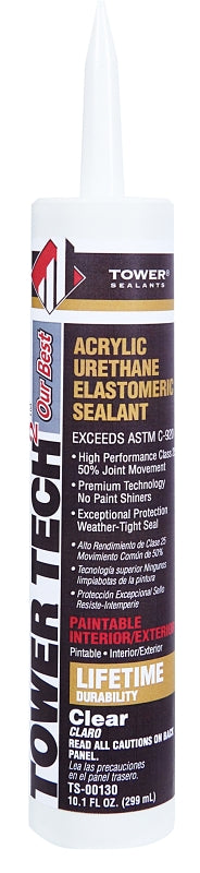 Tower Sealants Tower Tech2 TS-00130 Acrylic Urethane Sealant, Translucent, 7 to 14 days Curing, 10.1 fl-oz Cartridge