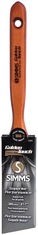 Golden Touch Superior Performance 1974-38 Angular Sash Brush, 1-1/2 in W, 2-1/8 in L Bristle, Nylon/Polyester Bristle