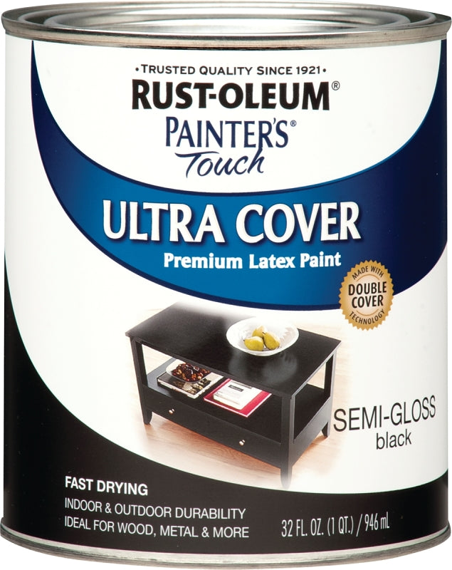 Painter's Touch Ultra Cover 1974502 Enamel Paint, Water Base, Semi-Gloss Sheen, Black, 1 qt, Can