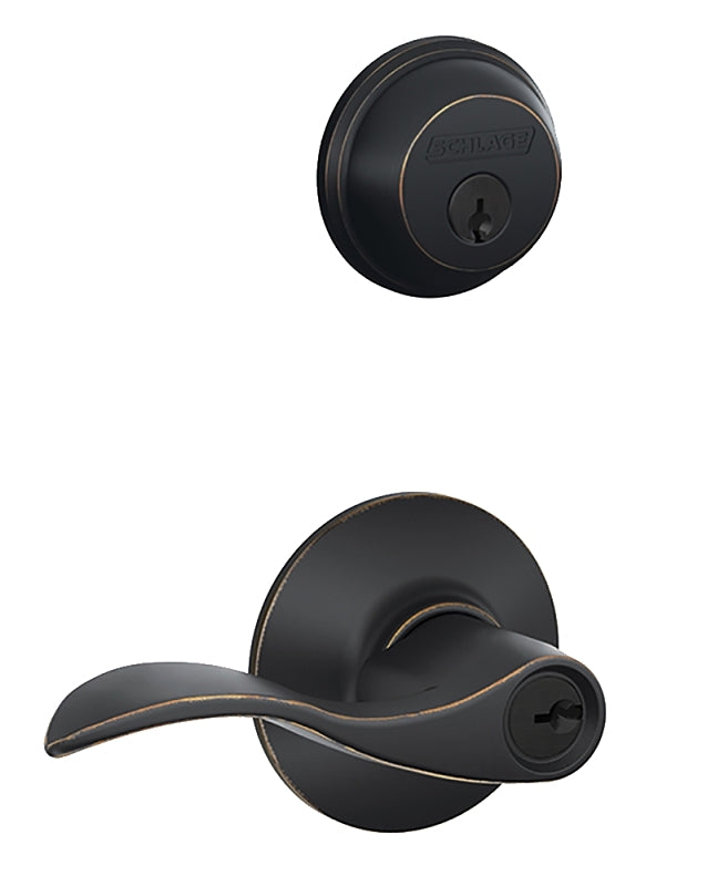 Schlage FB Series FB50NVACC716 Door Handle Combo, Mechanical Lock, Lever Handle, Wave Design, Aged Bronze, Yes, Metal