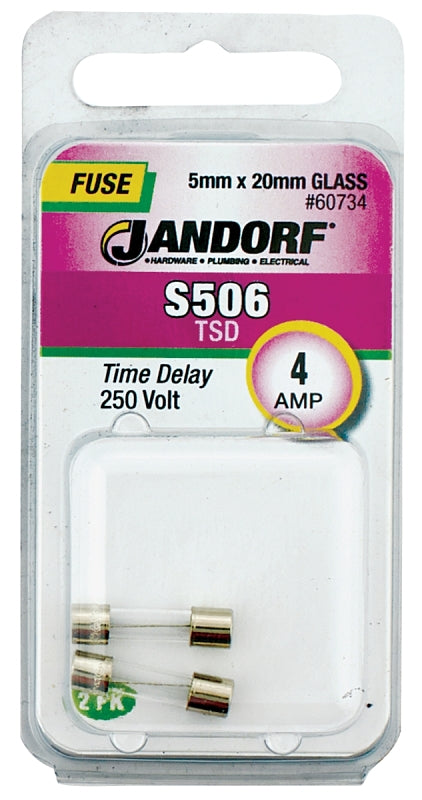 Jandorf 60734 Time Delay Fuse, 4 A, 250 V, 40 A Interrupt, Glass Body