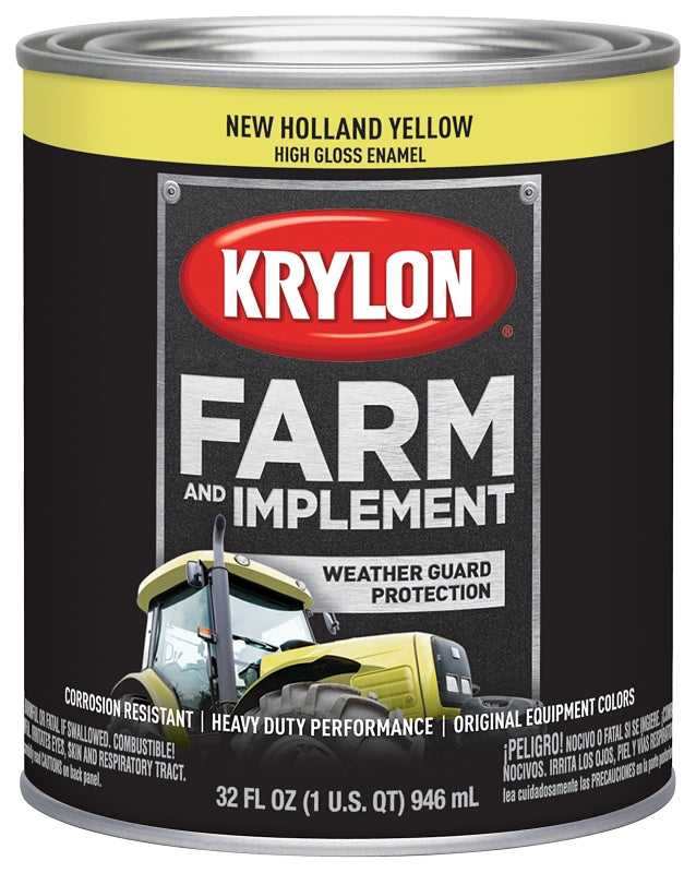 Krylon K02032000 Farm Equipment Paint, High-Gloss Sheen, New Holland Yellow, 1 qt, 50 to 200 sq-ft/gal Coverage Area