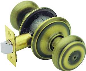 Schlage Georgian Series F40 GEO 609 Privacy Lockset, Round Design, Knob Handle, Antique Brass, Metal, Yes