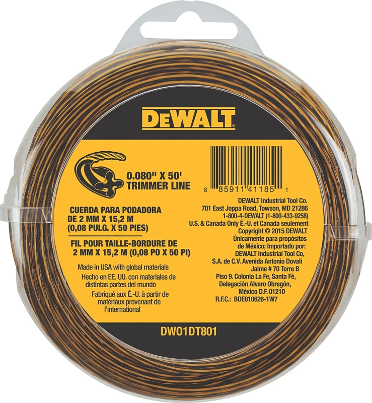 DeWALT DWO1DT801 Trimmer Line, 0.080 in Dia, 50 ft L, Yellow