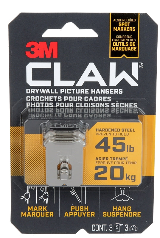3M 3PH45M-3EF Picture Hanger, 45 lb, Steel, Drywall Mounting