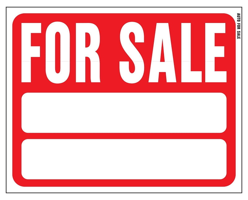 Hy-Ko 20705 Jumbo Sign, For Sale, White Legend, Plastic, 15 in W x 19 in H Dimensions